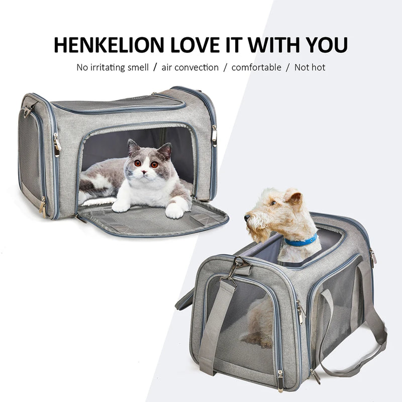 Bolsa transportadora para cães, mochila lateral macia para transportar animais de estimação, bolsa de viagem aprovada pela companhia aérea, transporte para cães pequenos e gatos