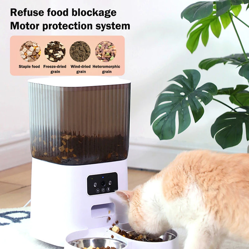 Alimentador automático para gatos, 5l, wi-fi, com câmera hd, inteligente, interativo, dispensador de comida para animais de estimação, temporizador, tigela de aço inoxidável, alimentador automático para cães