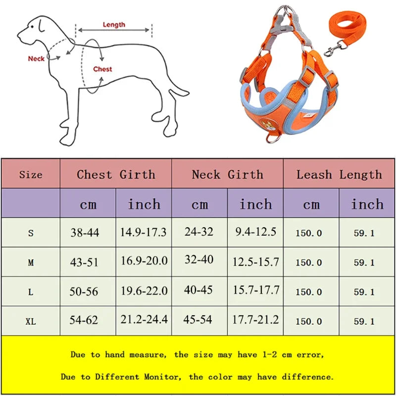 Conjunto de coleira ajustável para cães pequenos e médios, colete reflexivo, cinta peitoral para animais de estimação, caminhada ao ar livre