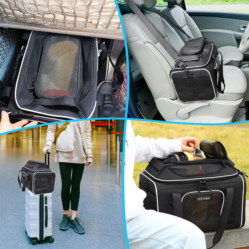 Sacos de transporte Petskd para animais de estimação; Extensão superior Soft-sided; Portátil Saco de transporte para cães; Dobrável Respirável Viagem; Aprovado pela companhia aérea; Saco para gatos