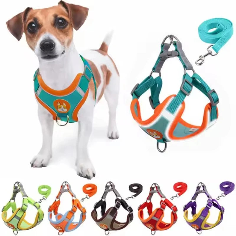 Conjunto de coleira ajustável para cães pequenos e médios, colete reflexivo, cinta peitoral para animais de estimação, caminhada ao ar livre