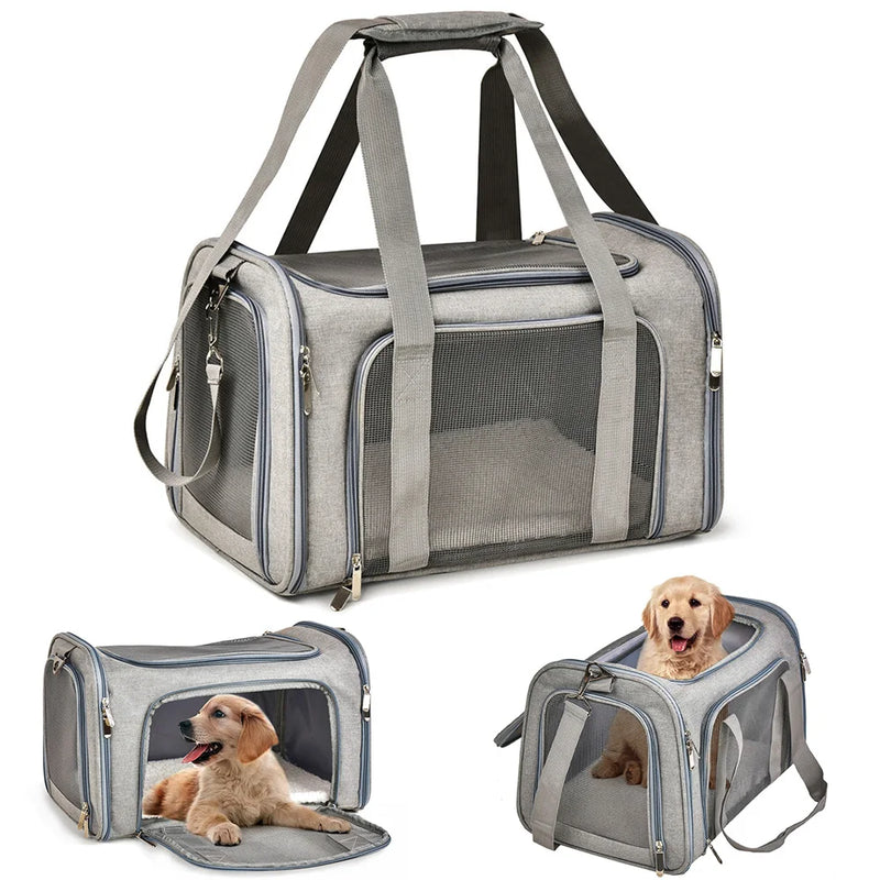 Bolsa transportadora para cães, mochila lateral macia para transportar animais de estimação, bolsa de viagem aprovada pela companhia aérea, transporte para cães pequenos e gatos